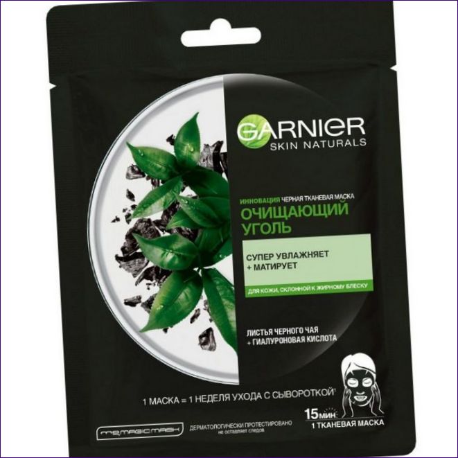Černá maska Purifying Charcoal + Black Algae, Garnier