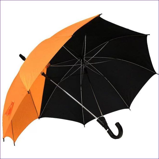 Deštník s lanem pro dva, poloautomatický, barva: černá, oranžová