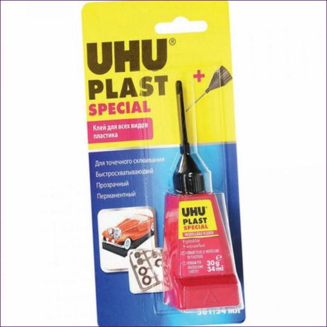 Plastové lepidlo UHU Plast Special, 30g, dávkovací jehla, jednoduchý blistr s Eurohangem